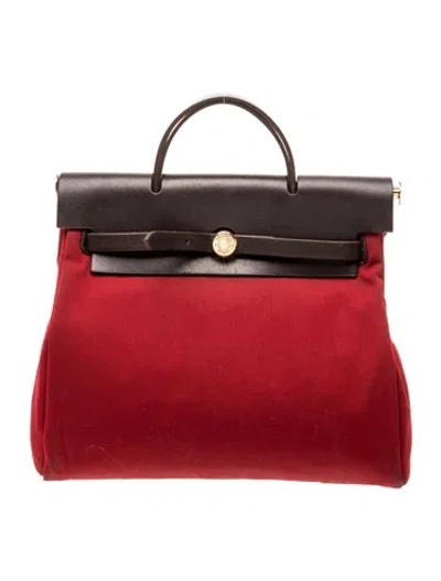 Pre-owned Hermes Toile & Vache Hunter Herbag Backpack In Red