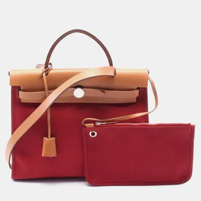 Pre-owned Hermes Toile & Vache Hunter Herbag Zip 31 Satchel Bag In Brown