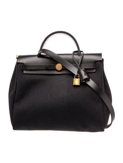 Pre-owned Hermes Toile & Vache Hunter Herbag Zip 31 W/ Pouch In Black