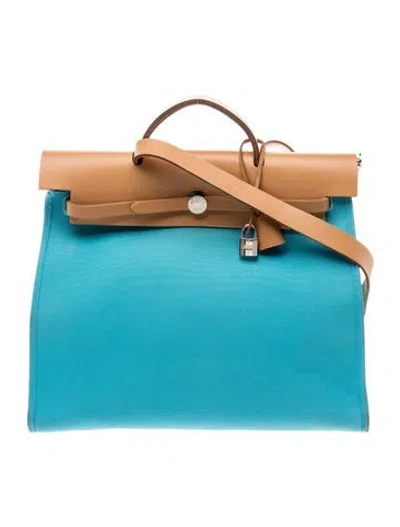 Pre-owned Hermes Toile & Vache Hunter Verso Herbag Zip 39 In Blue