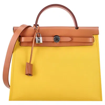 Pre-owned Hermes Hermès Toile & Vache Leather Hunter Herbag Zip 31 Bag & Matching Pouch In Orange