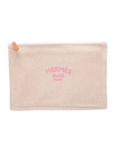 Pre-owned Hermes Toile Bain New Yachting Pouch In Neutral