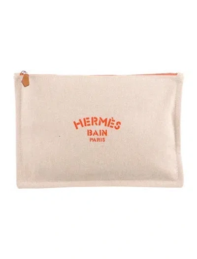 Pre-owned Hermes Toile Bain New Yachting Pouch In Orange