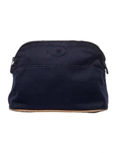 Pre-owned Hermes Toile Bolide Cosmetic Pouch In Blue
