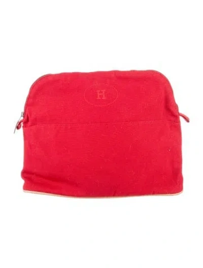 Pre-owned Hermes Toile Bolide Cosmetic Pouch Gm In Red