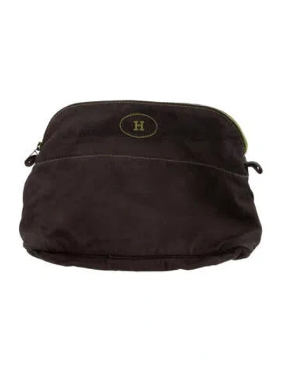 Pre-owned Hermes Toile Bolide Cosmetic Pouch Mm In Brown