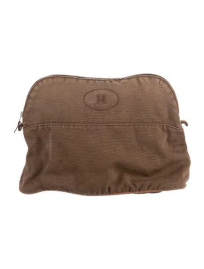 Pre-owned Hermes Toile Bolide Gm Pouch In Brown