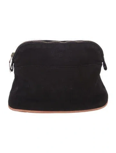 Pre-owned Hermes Toile Bolide Pm Cosmetic Pouch In Black