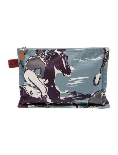 Pre-owned Hermes Toile Bora Bora Pouch Mm In Blue