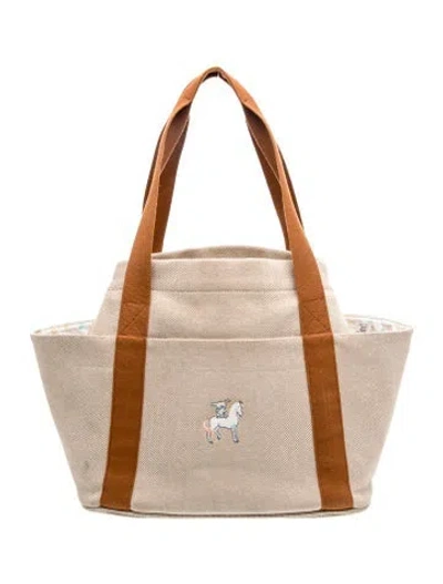 Pre-owned Hermes Babies' Toile Bride-a-brac Cabriole Nappy Bag W/ Insert In Neutrals