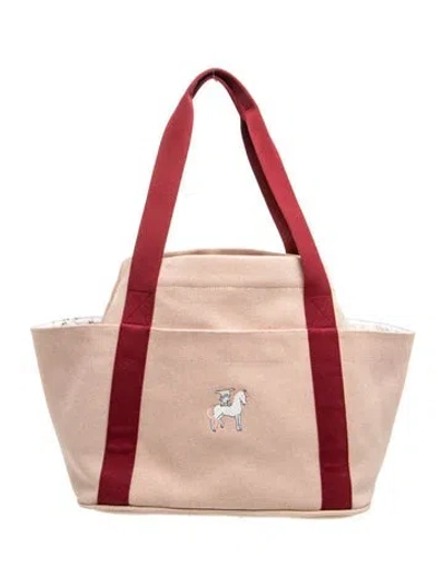 Pre-owned Hermes Babies' Toile Cabriole Nappy Bag In Red