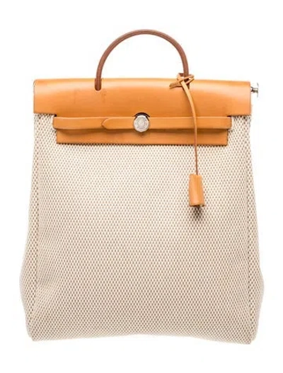 Pre-owned Hermes Toile Criss Viking Herbag A Dos Zip Backpack In Neutrals