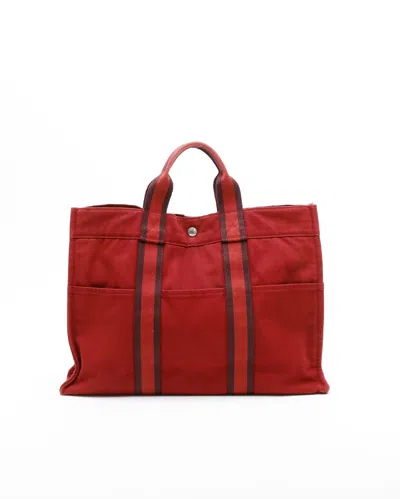 Pre-owned Hermes Hermès Toile Fourre-tout Mm Tote Bag In Red