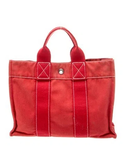 Pre-owned Hermes Toile Fourre-tout Pm In Red