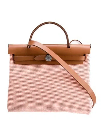 Pre-owned Hermes Toile Gm & Vache Hunter Herbag Zip 31 W/ Pouch In Orange