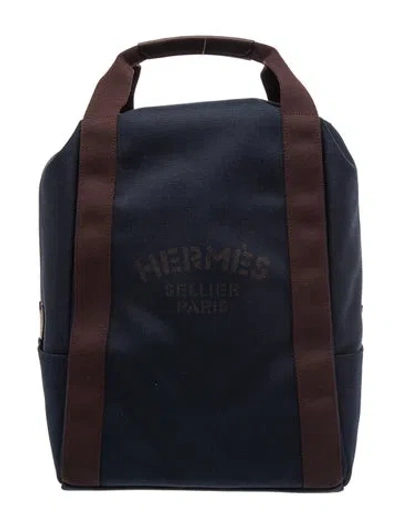 Pre-owned Hermes Toile Groom School Backpack In Blue/brown