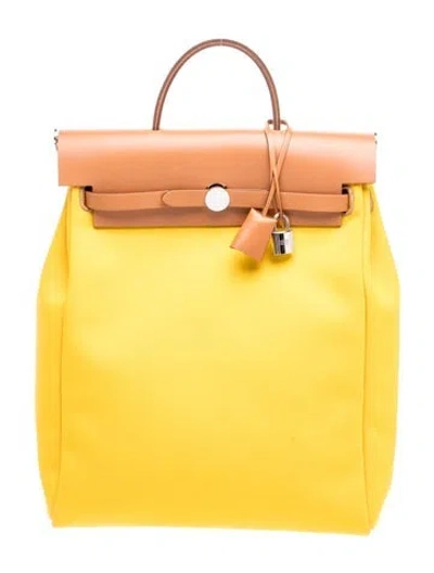 Pre-owned Hermes Toile Herbag A Dos Zip Backpack In Yellow