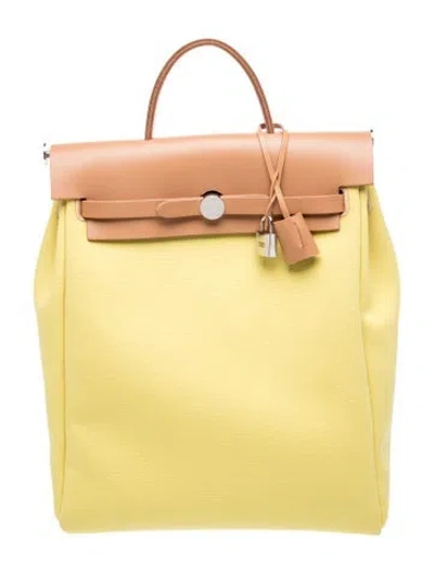 Pre-owned Hermes Toile Herbag A Dos Zip Backpack In Yellow