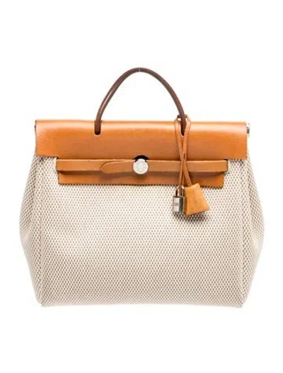 Pre-owned Hermes Toile Herbag Backpack Pm In Neutrals