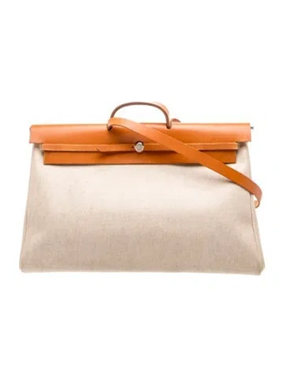 Pre-owned Hermes Toile Herbag Cabine 50 In Neutrals