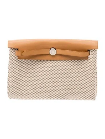 Pre-owned Hermes Toile Herbag Clutch In Neutral