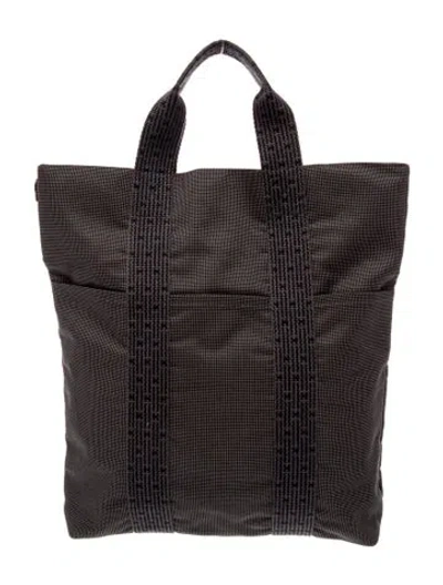 Pre-owned Hermes Toile Herline Cabas Tote In Black