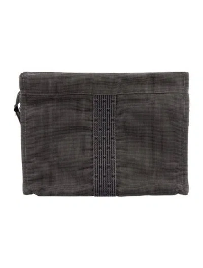 Pre-owned Hermes Toile Herline Pouch In Black