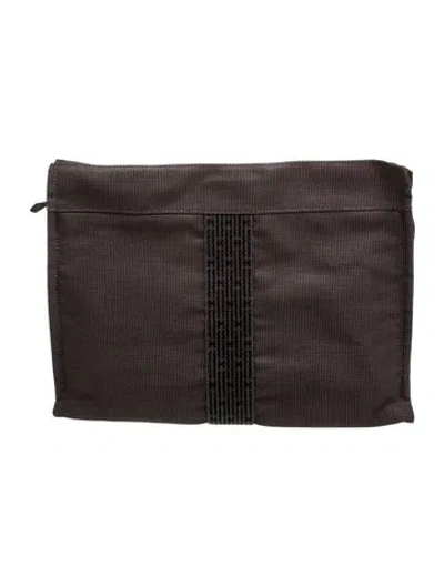 Pre-owned Hermes Toile Herline Pouch In Gray