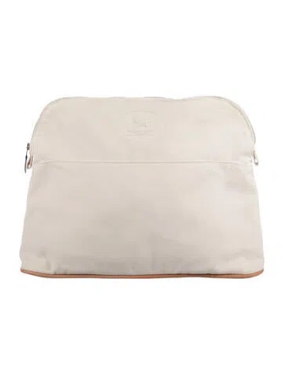Pre-owned Hermes Toile Large Bolide Cosmetic Pouch In Neutral