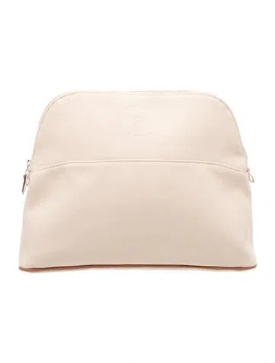 Pre-owned Hermes Toile Large Bolide Cosmetic Pouch In Neutrals
