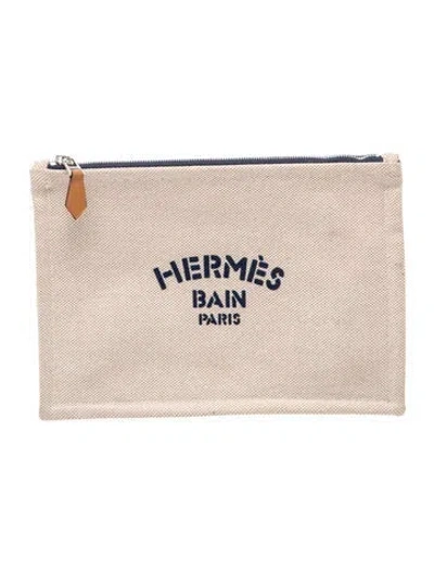 Pre-owned Hermes Toile Les Leopards Bain New Yachting Pouch In Neutrals