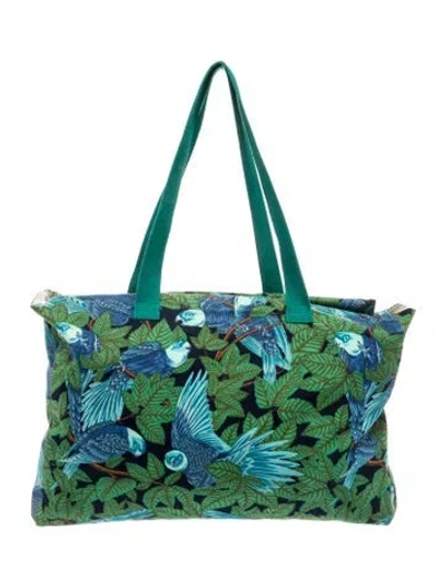 Pre-owned Hermes Toile Les Perroquets Tote In Blue