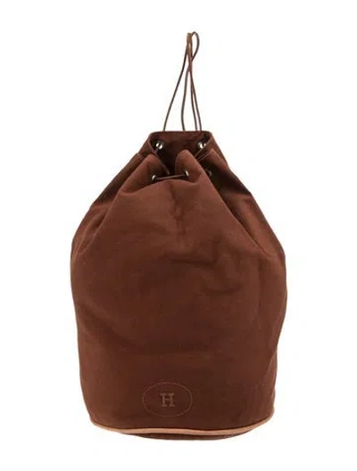 Pre-owned Hermes Toile Matelot Marcel Backpack In Brown