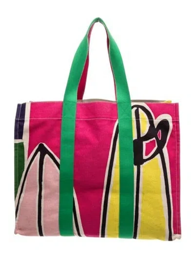 Pre-owned Hermes Toile Maxi 3 Surfs Beach Bag In Pink