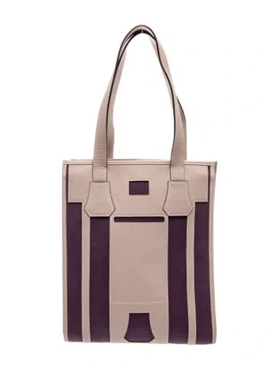 Pre-owned Hermes Toile Militaire & Evergrain Petit H Bell Tote In Purple