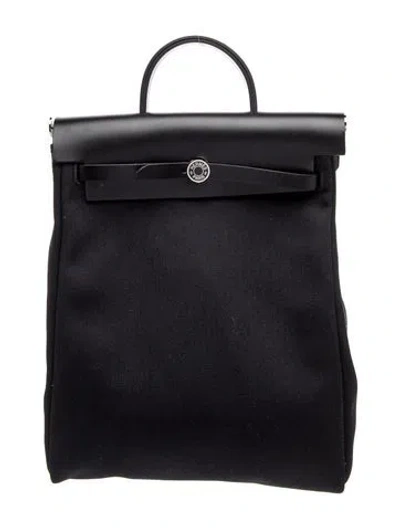 Pre-owned Hermes Toile Militaire Herbag A Dos Zip Backpack In Black