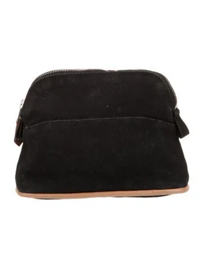 Pre-owned Hermes Toile Mini Bolide Cosmetic Pouch In Black