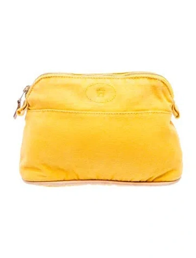 Pre-owned Hermes Toile Mini Bolide Cosmetic Pouch In Yellow