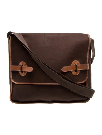 Pre-owned Hermes Toile Officier & Barenia Buenaventura Mm In Brown