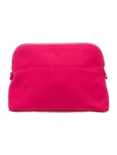 Pre-owned Hermes Toile Officier Bolide Cosmetic Pouch In Pink