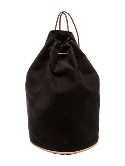 Pre-owned Hermes Toile Officier Polochon Mimile Backpack In Black