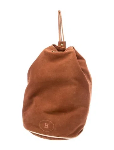 Pre-owned Hermes Toile Polochon Mimile Backpack In Brown