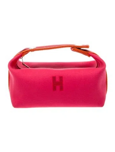 Pre-owned Hermes Toile Small Bride-a-brac Pouch In Pink