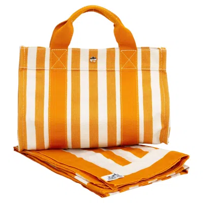 Pre-owned Hermes Toilette Annes Mm Beach Bag In Orange