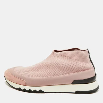 Pre-owned Hermes Tokyo Size 40 Pink/black Knit Fabric And Suede Slip On Sneakers