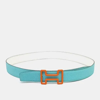 Pre-owned Hermes Tonight Color Reversible Leather Belt (u) In Blue