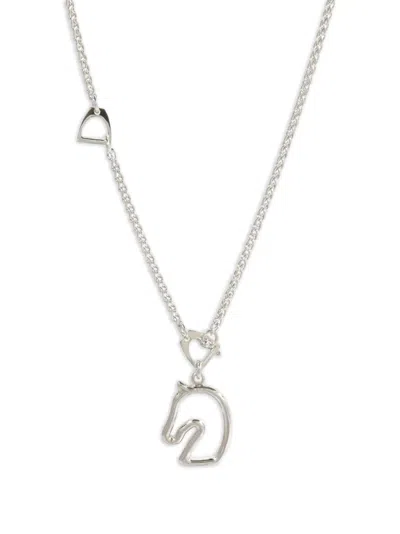Pre-owned Hermes Tonnerre Horse Head Necklace In Silver