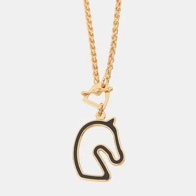 Pre-owned Hermes Tonnerre Necklace Size Pm Black Metal