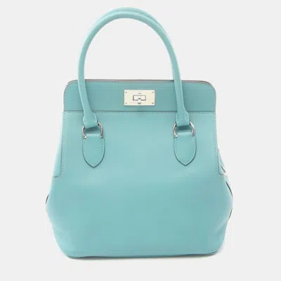 Pre-owned Hermes Toolbox 20 Blue Atoll Swift Leather T No Strap Bag