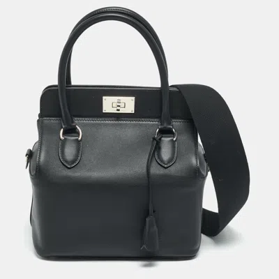 Pre-owned Hermes Toolbox 20 Palladium Finish Noir Swift Leather Satchel In Black